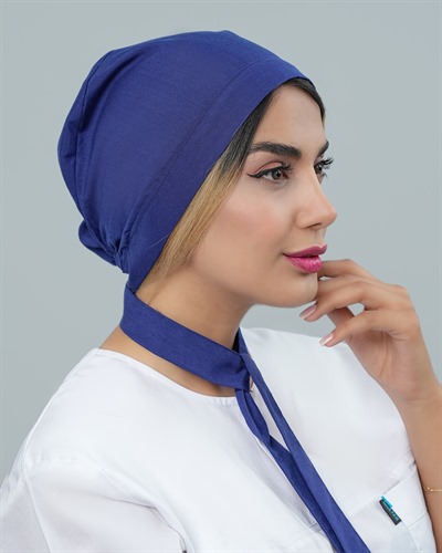 کلاه حجاب جنس تترون رنگ آبی کاربنی