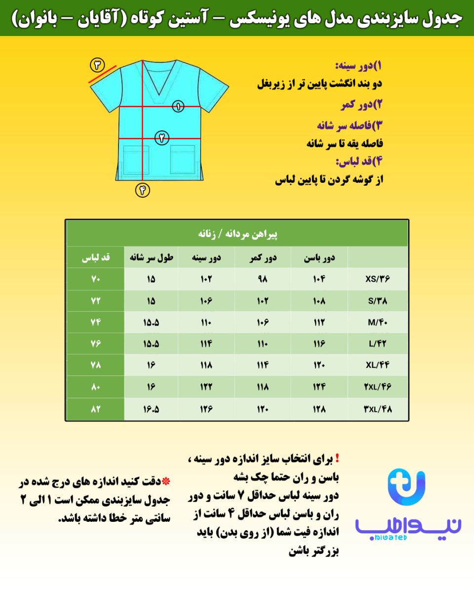 جدول سایزبندی